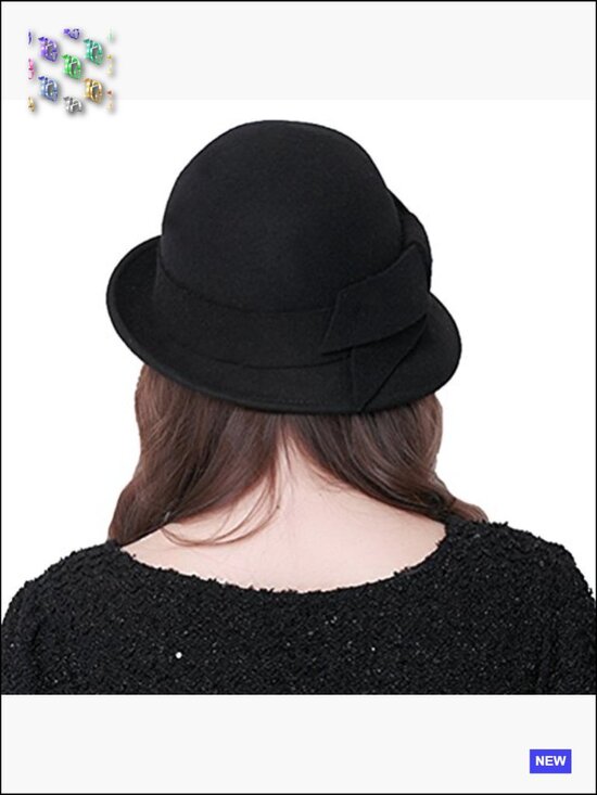 100% Wool Cloche Bucket Hat Vintage Bow Accent Winter Adjustable Fine Quality